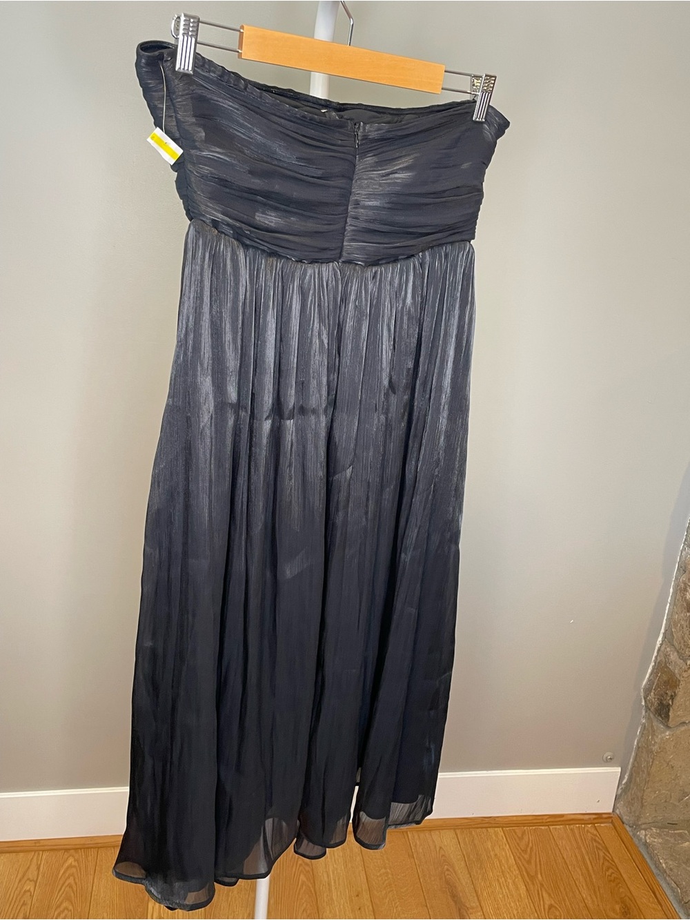 Petal & Pup Strapless Black Pleated Chiffon Gown 3D Floral Detail NWOT - Medium - Picture 5 of 6